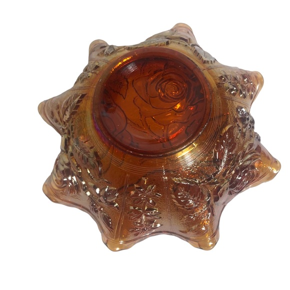 Vintage Imperial Rose Open Ruffle American Beauties Carnival Glass Marigold - Picture 4 of 5